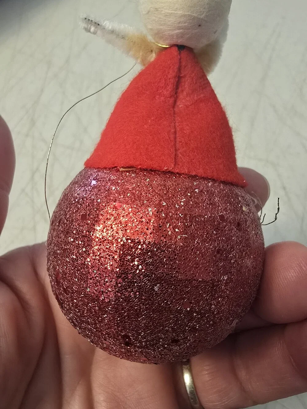 Vintage Christmas Ornament  Santa Clause with a Spun Cotton Head Handmade READ